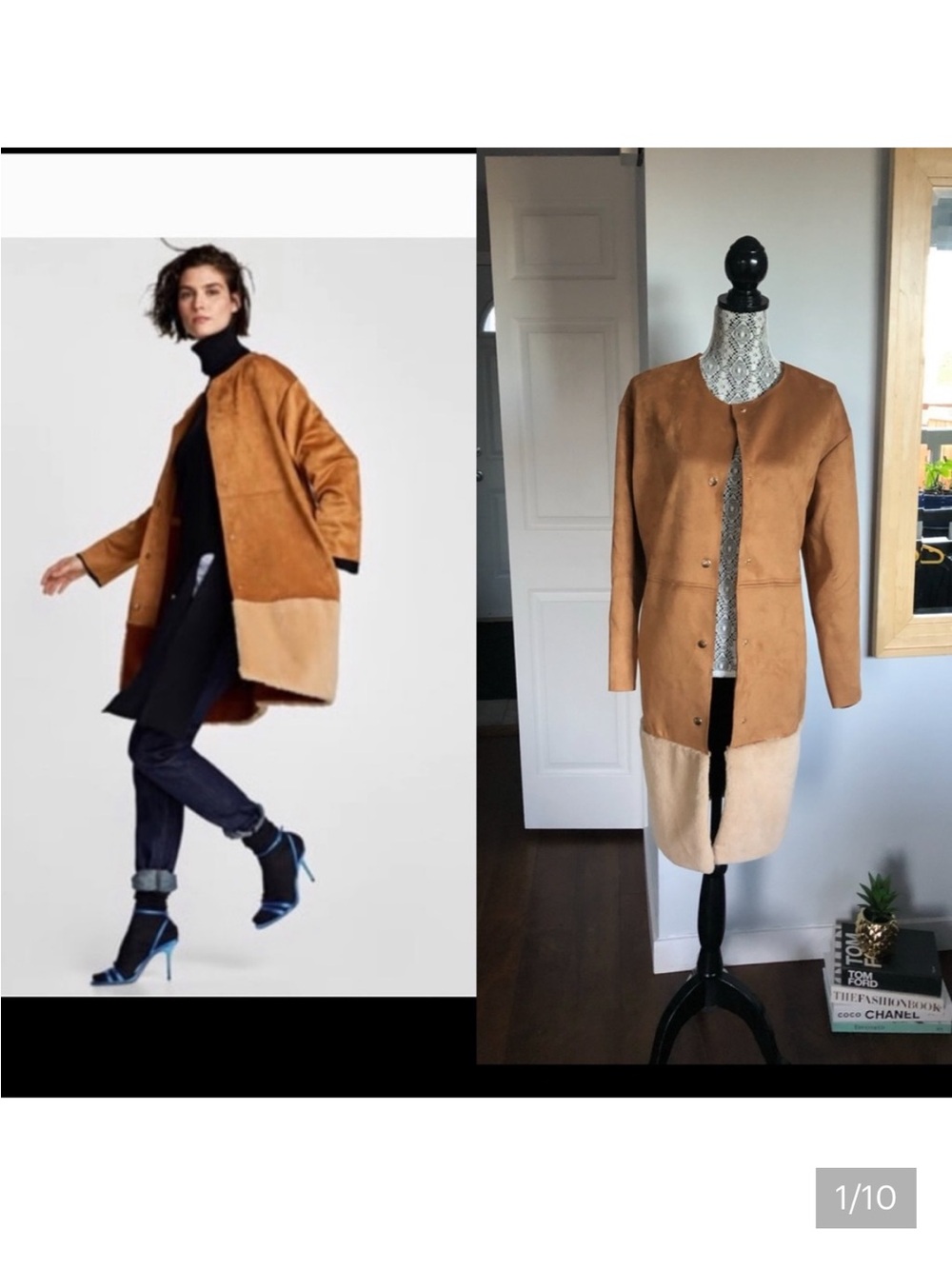 Large Zara Western Boho Festival Suede Colorblock Button Up  Coat Jacket.